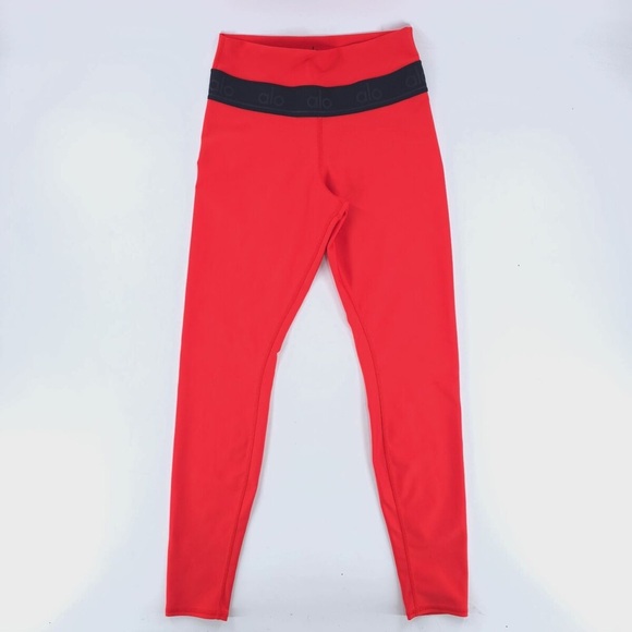 ALO Yoga Leggings Size M High Waisted Tomato Red Logo - Picture 4 of 8